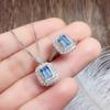Set Perhiasan Pengantin Topaz Biru untuk Wanita 925 Perak Murni Cincin Liontin Kalung Wanita Perhiasan Pernikahan Pertunangan