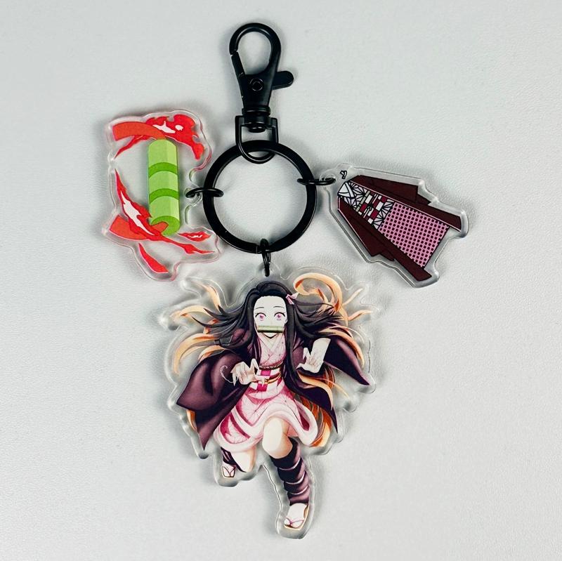 Keychain Pendant Anime Demon Slayer Kimetsu No Yaiba Kamado Tanjirou Double Sided HD Bag Pendant Gift For Fans Cosplay Props Jewelry Gift