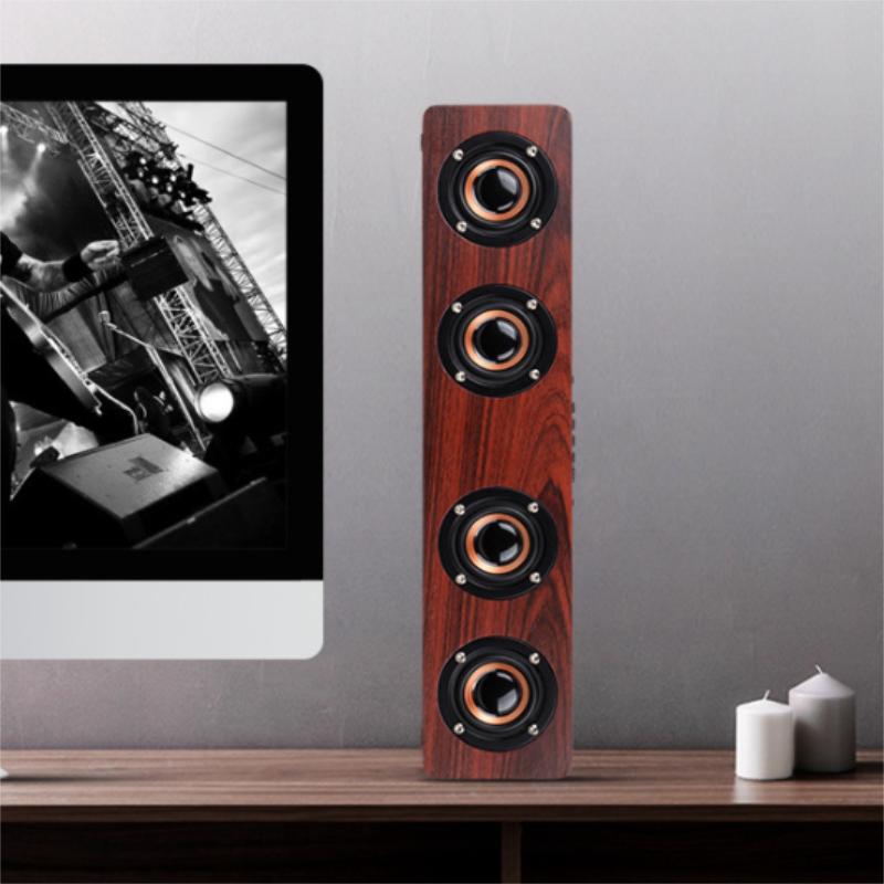 Wooden Soundbar Bluetooth Speaker Music Acoustic System 20W HIFI Stereo Music Surround LED Display Outdoor Speaker With FM Radio