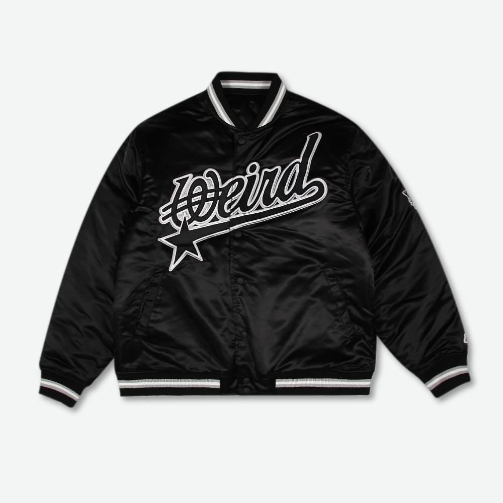 Weirdworld 90S Satin Varsity Jacket Black