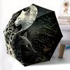 Кошки Инь-Ян с замысловатыми узорами деревьев - Складной зонт с 8 стальными спицами, пластиковой ручкой и автоматическим открытием/закрытием