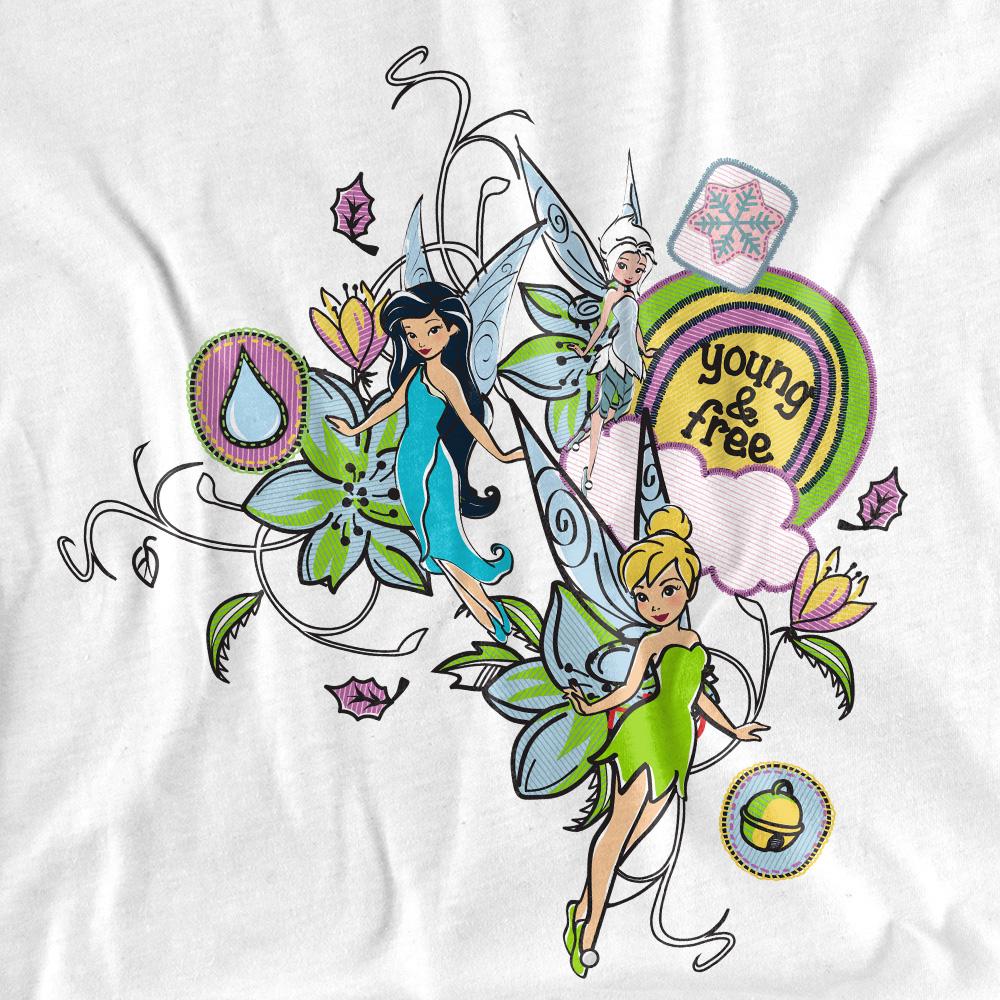 Disney Fairies Unisex Adult Young And Free Tinker Bell & Periwinkle T-Shirt