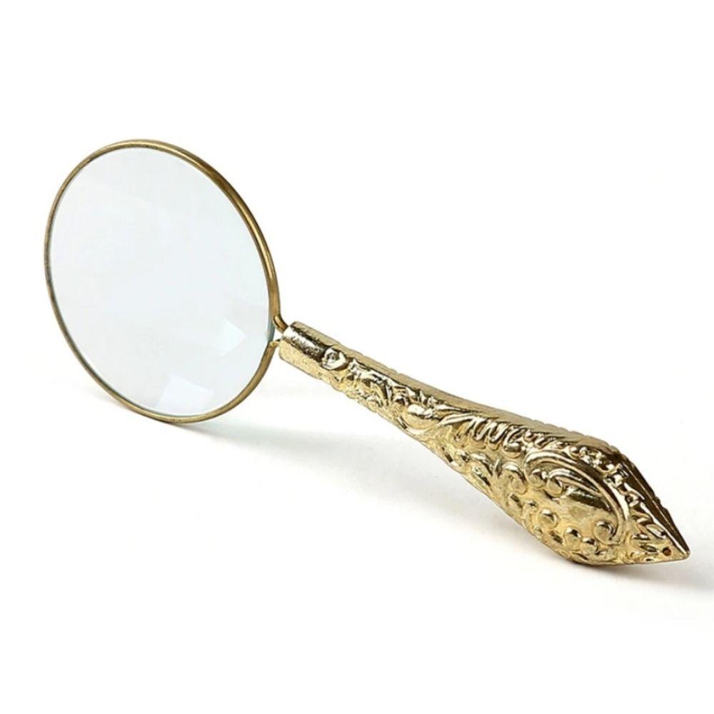 Metal Handheld Magnifier Delicate Pattern Magnifying Glass 5X Carved Magnifier  Reading Book