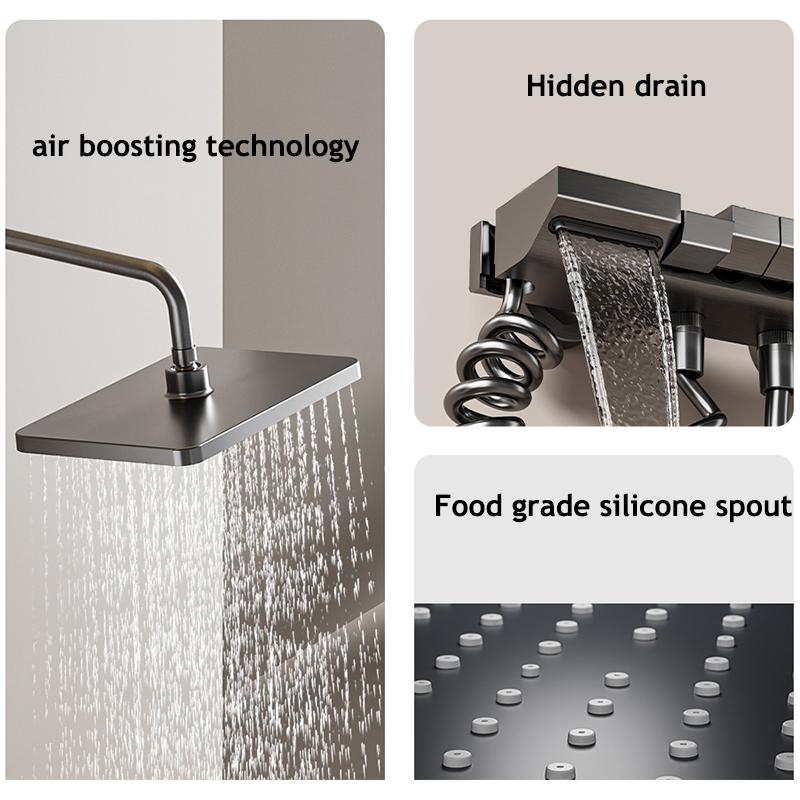 Полный набор для душа в ванной комнате, серый цифровой дисплей, набор душевой системы, кнопка пианино с смесителями для окружающего освещения, насадка для душа