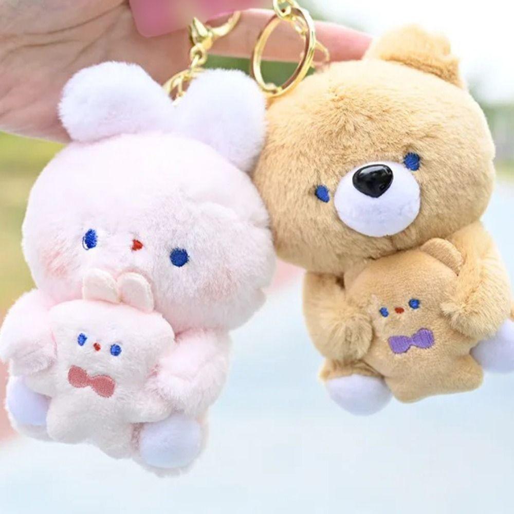 Animal Plush Animal Keychain Bear Hugging Series Plush Doll Keyring Doll Machine Prize