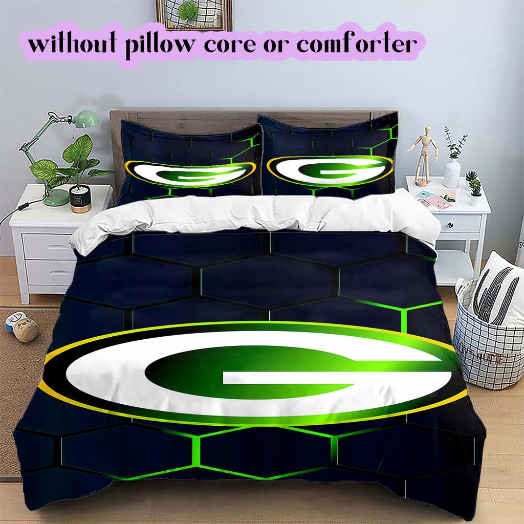 football Logo Pattern Bedding Quilt Set Quilt Cover Pillowcase Home Decoration Birthday Gift (1*duvet cover+ 2*pillowcase, without core)