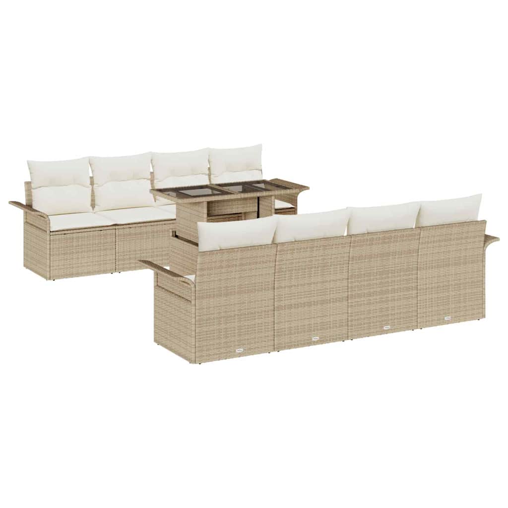 Garden Sofa Set with Cushions 9 pcs Beige Poly Rattan