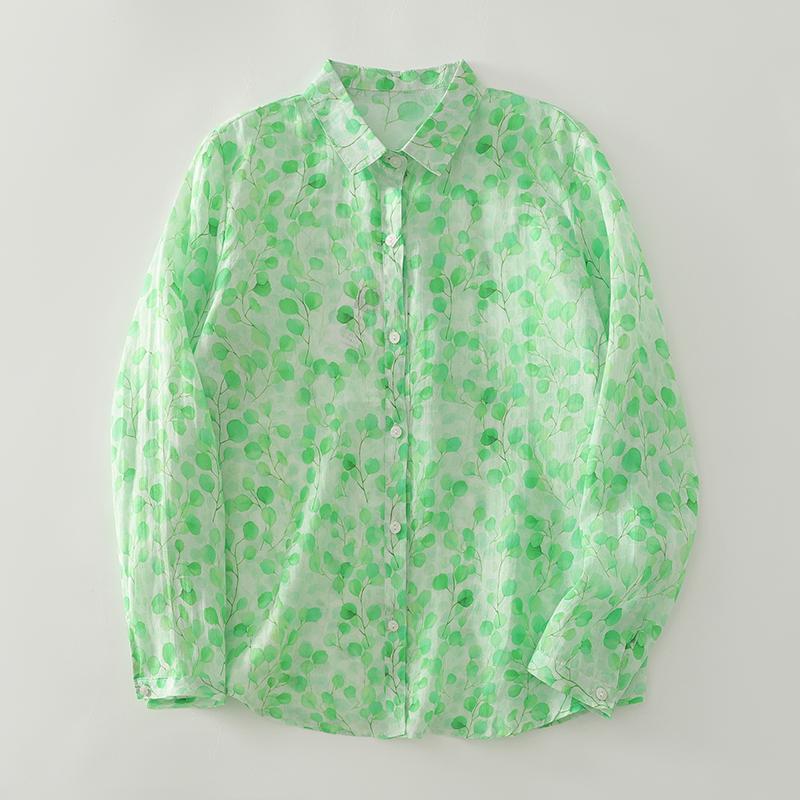 DIMANAF 2025 Новые женские топы, рубашки, футболки больших размеров, зеленые, повседневные, свободные блузки, осенний принт, хлопок, длинный рукав