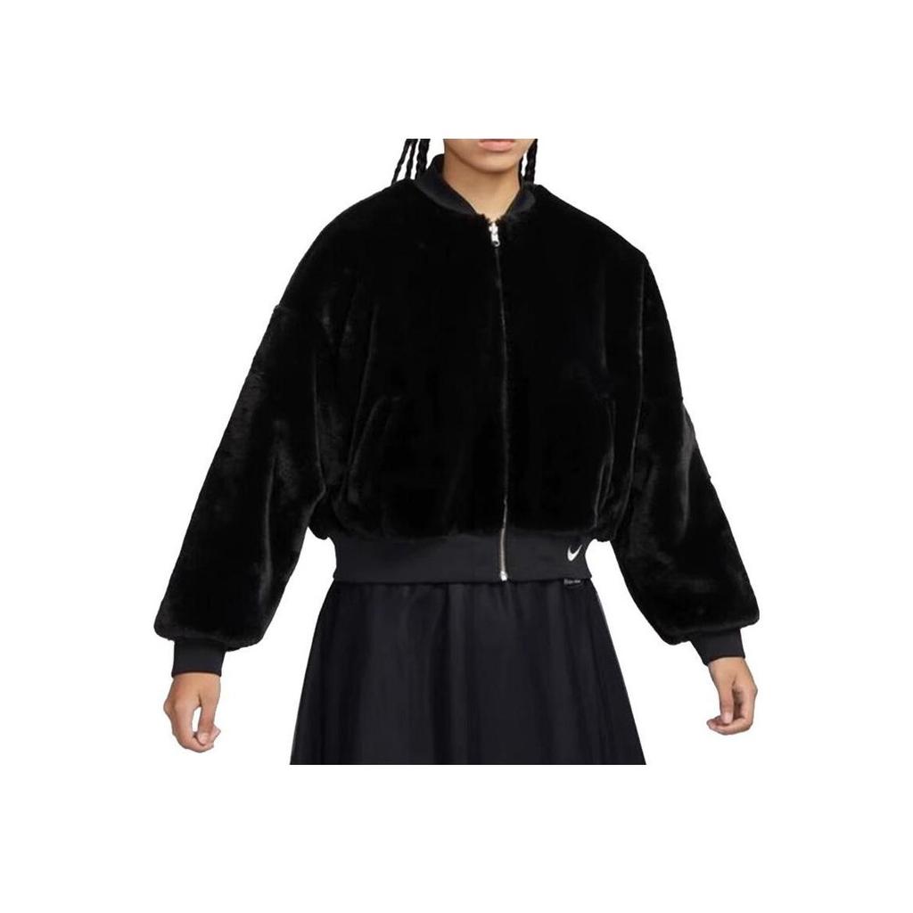 Nike Двусторонняя плюшевая флисовая куртка с бейсбольным воротником Женские куртки черные FB8693-010