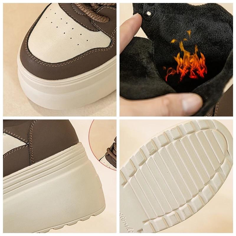 Fujin 8 см из синтетической натуральной кожи, женские кроссовки на платформе до щиколотки, женская обувь, весенне-осенние теплые зимние армейские ботинки на меху, ботильоны