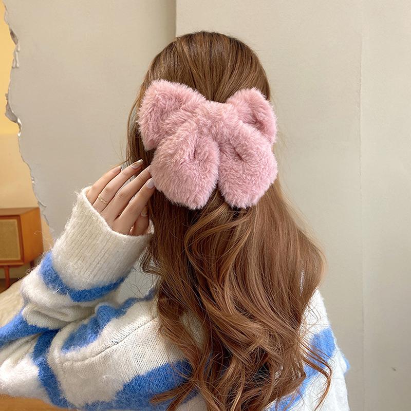 Плюшевая заколка-бантик для волос, женская корейская простая однотонная заколка-бантик, большая заколка для девочек, аксессуары для волос