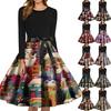 Women's Fashion Round Neck Slim-Fit Christmas Print Long-Sleeved Dress