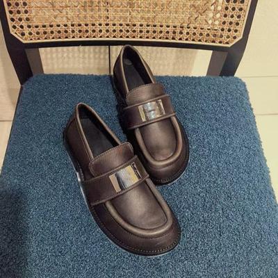 Британский стиль металл маленький серебряный бренд женские новые кожаные маленькие кожаные туфли плоские туфли-лодочки