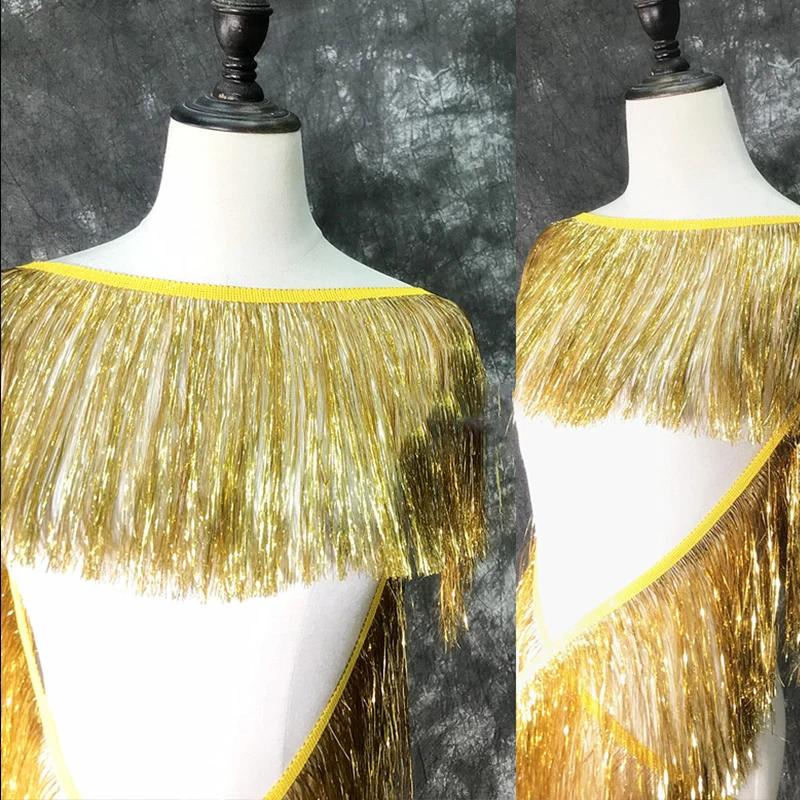 1.1 Yards Laser Shiny Tassel Fringe Trim Lace Ribbon Tassels Christmas Decor Curtains Latin Dance Dresses Skirt Fringes Sewing