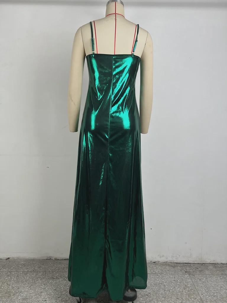 Осеннее металлическое сексуальное платье-миди А-силуэта с подтяжками 2024 года