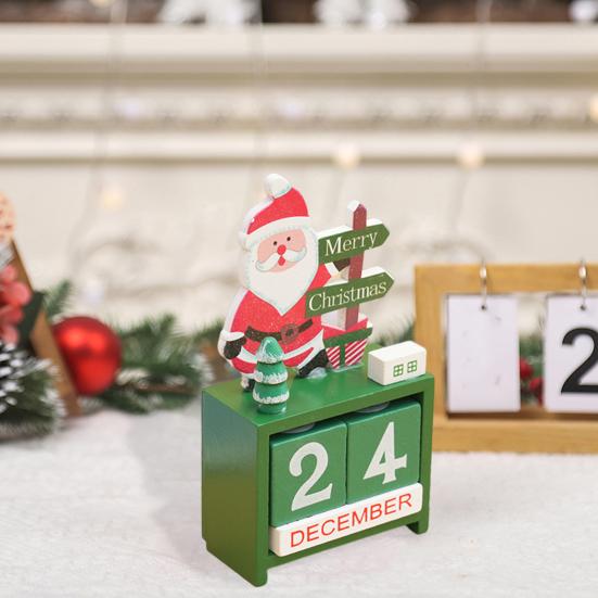 Christmas Wooden Desktop Calendar Santa Snowman Reindeer Tree Perpetual Calendar Wood Display