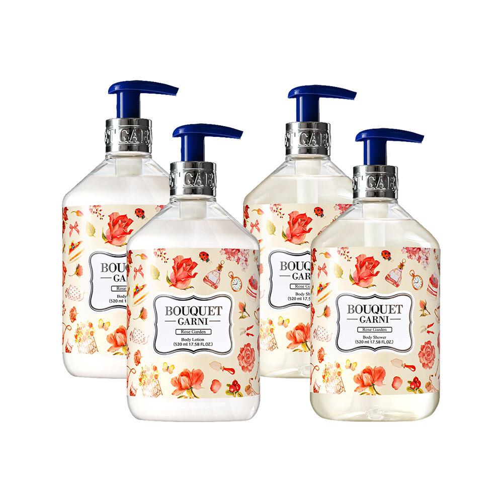 Bouquet Garni Deep Perfume Rose Garden Scent Body Wash x2 + Body Lotion x2