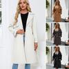 Fall Winter Women Coat Faux Leather Mid Length Pure Color Lace-up Belted Waist Button-down Turn-down