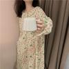 Floral Pajama Dress Women Autumn Japanese Style Princess Casual Loose Long-sleeved Cotton Doll Collar Home Wear Chic