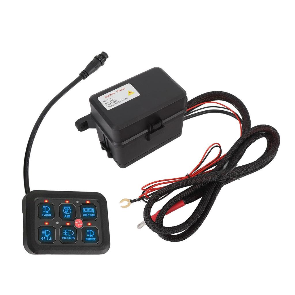 Панель переключателей 12 В с 6 клавишами и регулируемым управлением светодиодной подсветкой, алюминиевая, 720 Вт 60 А, для автомобильных, грузовых, лодочных, UTV и ATV электрических систем (Синий свет)