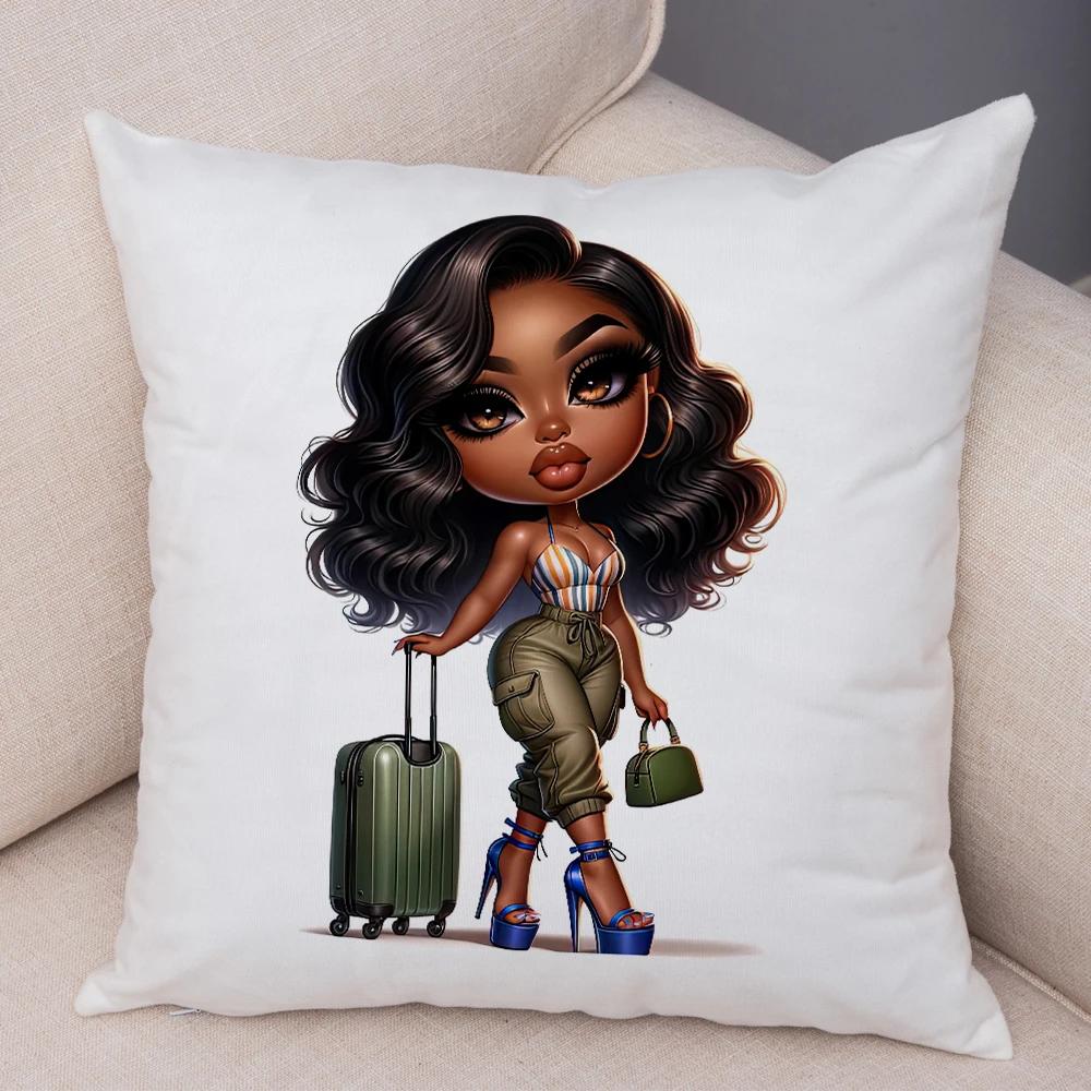 Мода Мультяшная Африканская Девушка Наволочка Мягкая Плюшевая Наволочка для Подушки для Дивана Домашний Декор Милая Черная Женщина Наволочка для Подушки