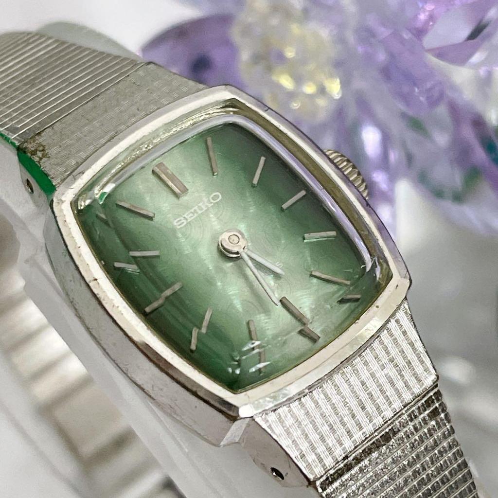 Б/у женские часы Seiko Зеленый циферблат Резное стекло Ручной завод #t83
