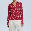 Women's Fashion Casual Print V-Neck Long Sleeve Button-Down Top
