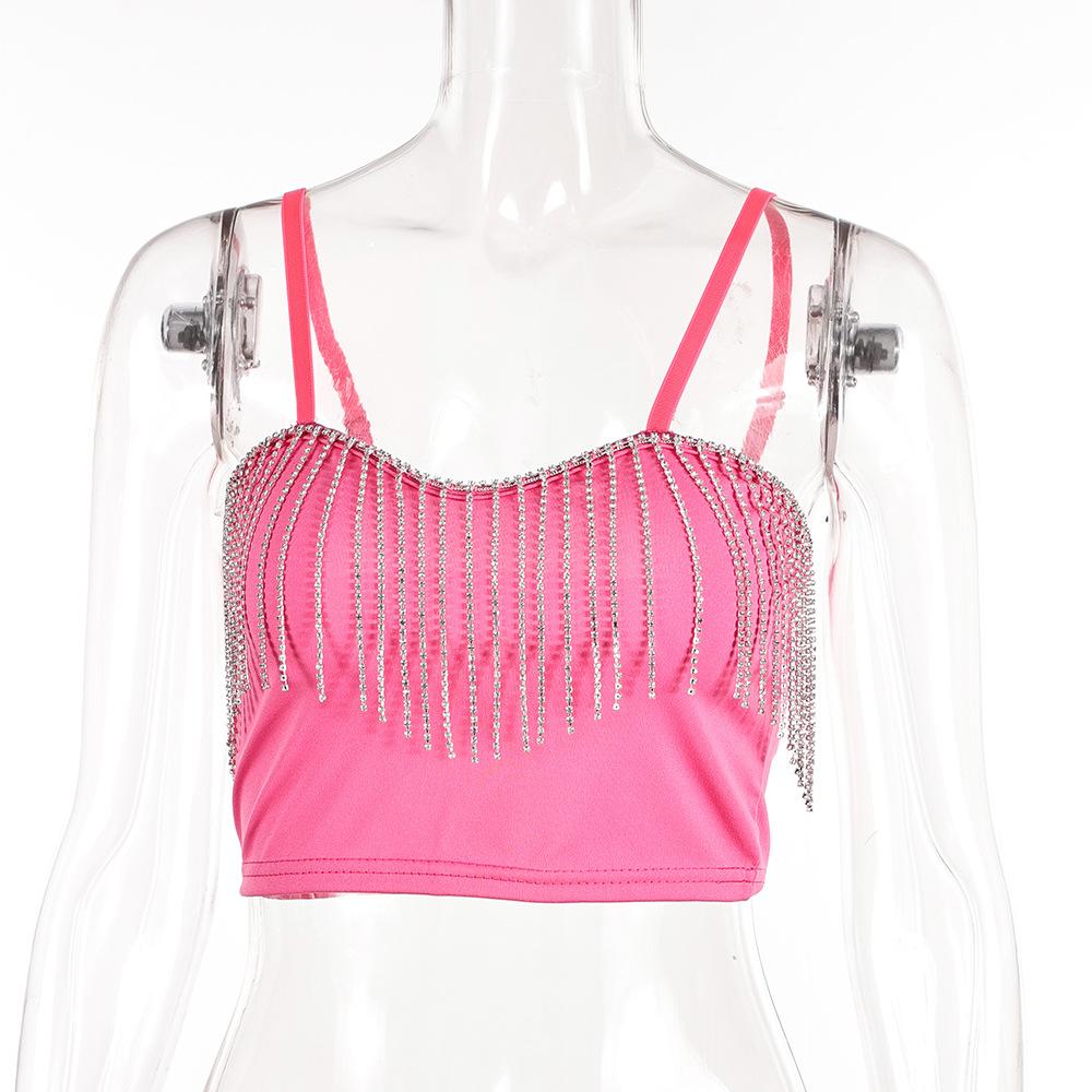 Женский топ для ночного клуба с кисточками и стразами, без бретелек, с цепочкой и подтяжками, сексуальный, универсальный