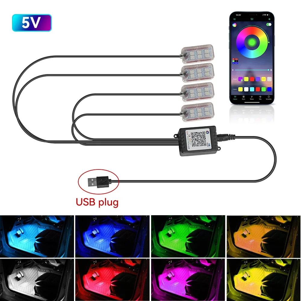 LED Automotive Interior RGB Decorative Lamp Atmosphere Lamp Foot Strip Light Kit Accessories Backlight Remote App Music Control