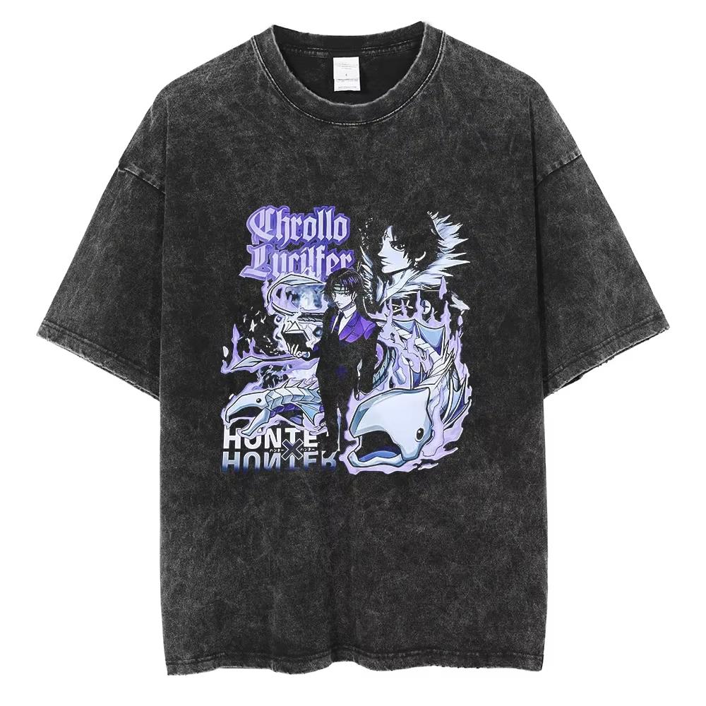 HUNTERHUNTER T Shirt Kurapika Manga Tshirt Men Women Hip Hop Washed Cotton Tshirt Clothing Summer Short Sleeve Toip Streetwear