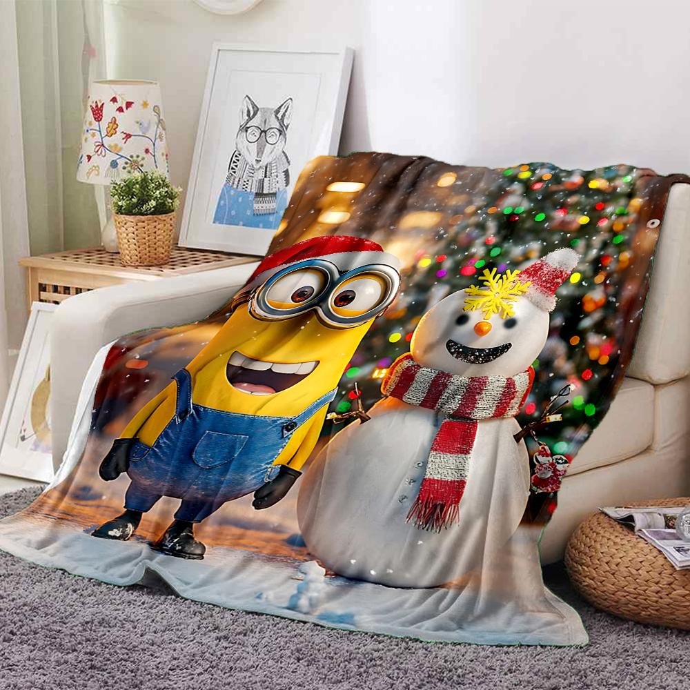 1Pc Christmas Minions Gift Night Blanket Soft Throw Blanket For Home Bedroom Bed Sofa Travel Office Solid Christmas Blanket