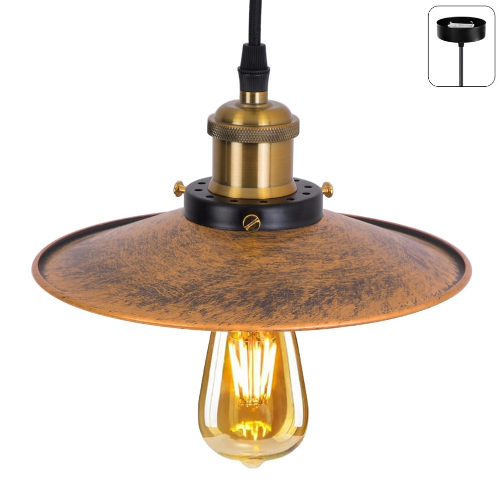 Retro Copper Pendant Light, Hanging Light, Ceiling Lamp, Nordic Style, Modern Industrial Style, E26 Base, Bulb Sold Separately, Steel Construction,