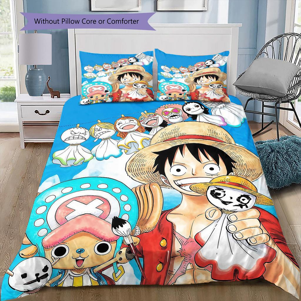 One Piece Monkey D Luffy Pattern Bedding Quilt Set Quilt Cover Pillowcase Home Birthday Gift(1 * duvet cover + 2 * pillowcase, without core)