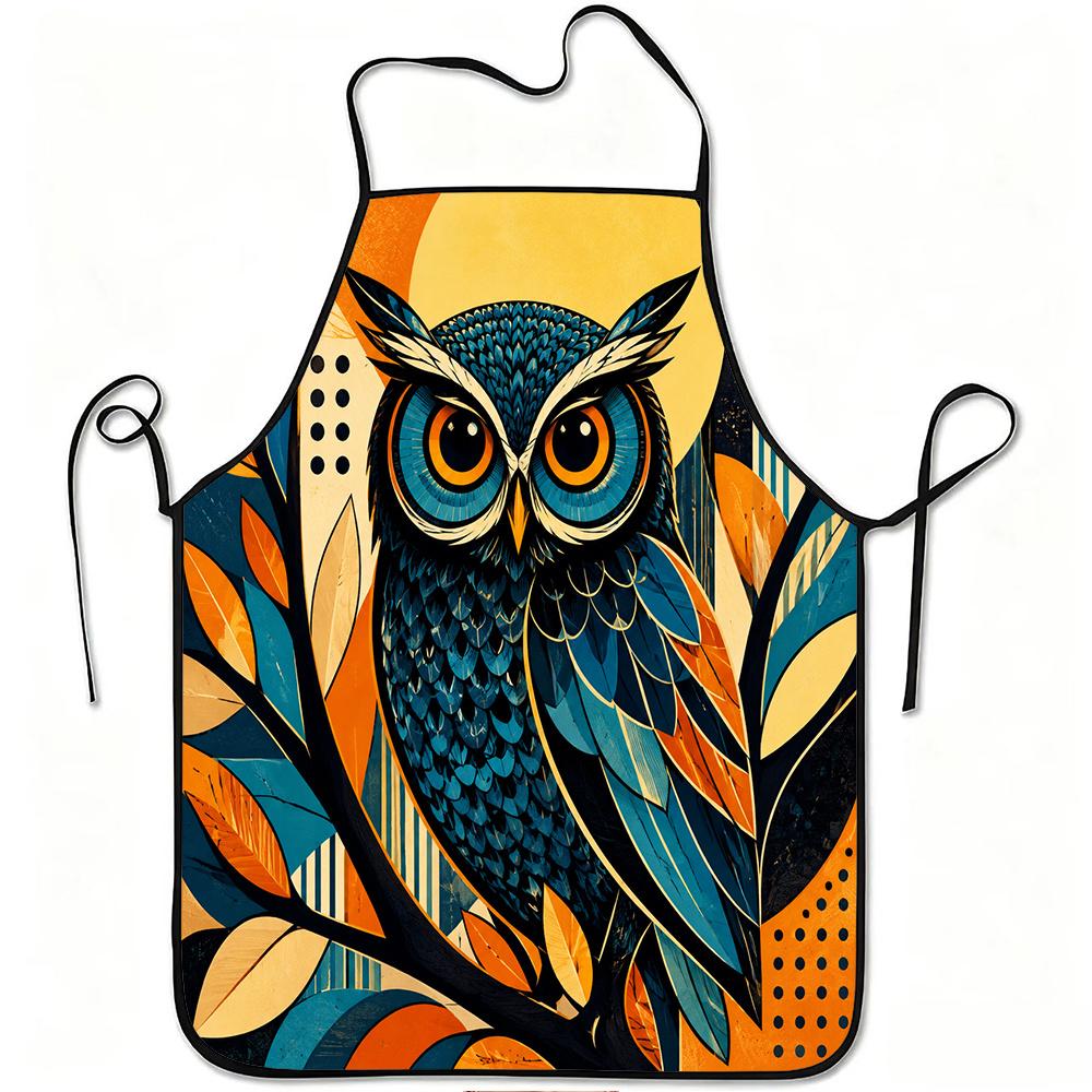 1pc Abstract Owl Art Print Apron, Durable And Easy to Clean, Adjustable Waistband, Polyester Material, for Kitchen Cooking, Gardening, Orchard Picking
