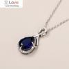 Huitan Pear Shape Blue Cubic Zirconia Women Necklace Full Bling Iced Out Engagement Wedding Neck Accessory Silver Color Jewelry