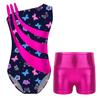 Детские гимнастические купальники без рукавов с асимметричными бретелями и шортами для девочек, спортивные танцевальные велосипедки