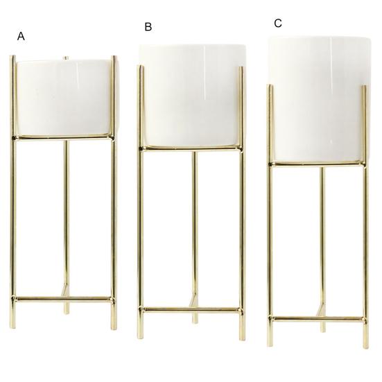 1 Set Flower Pot Stylish Iron Frame Flower Stand Elegant Ceramic Flowerpot for Home Office Room Decoration