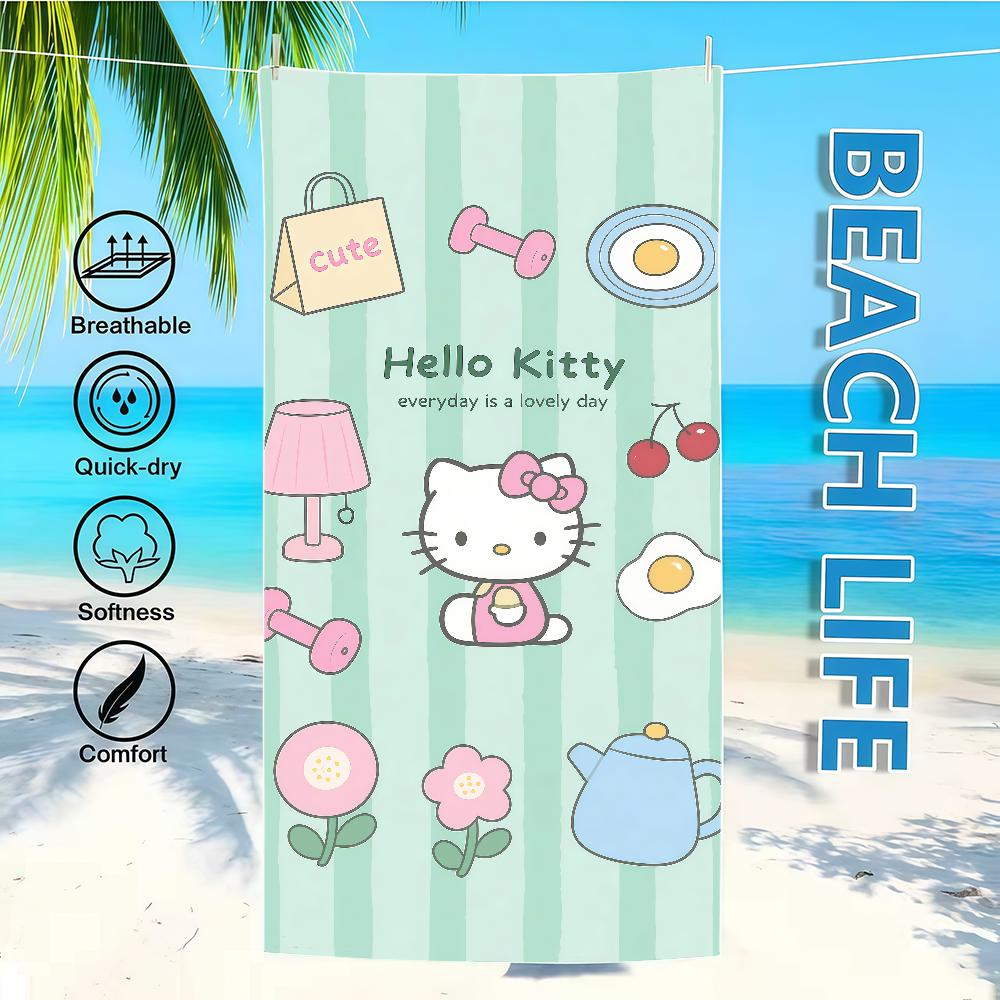 Towel Textile H-HelloS-ES Bathrobe Beach Quick-Drying Fresh K-KittyS-ES Lightweight Green Portable Camping SRO Swim Pool Travel