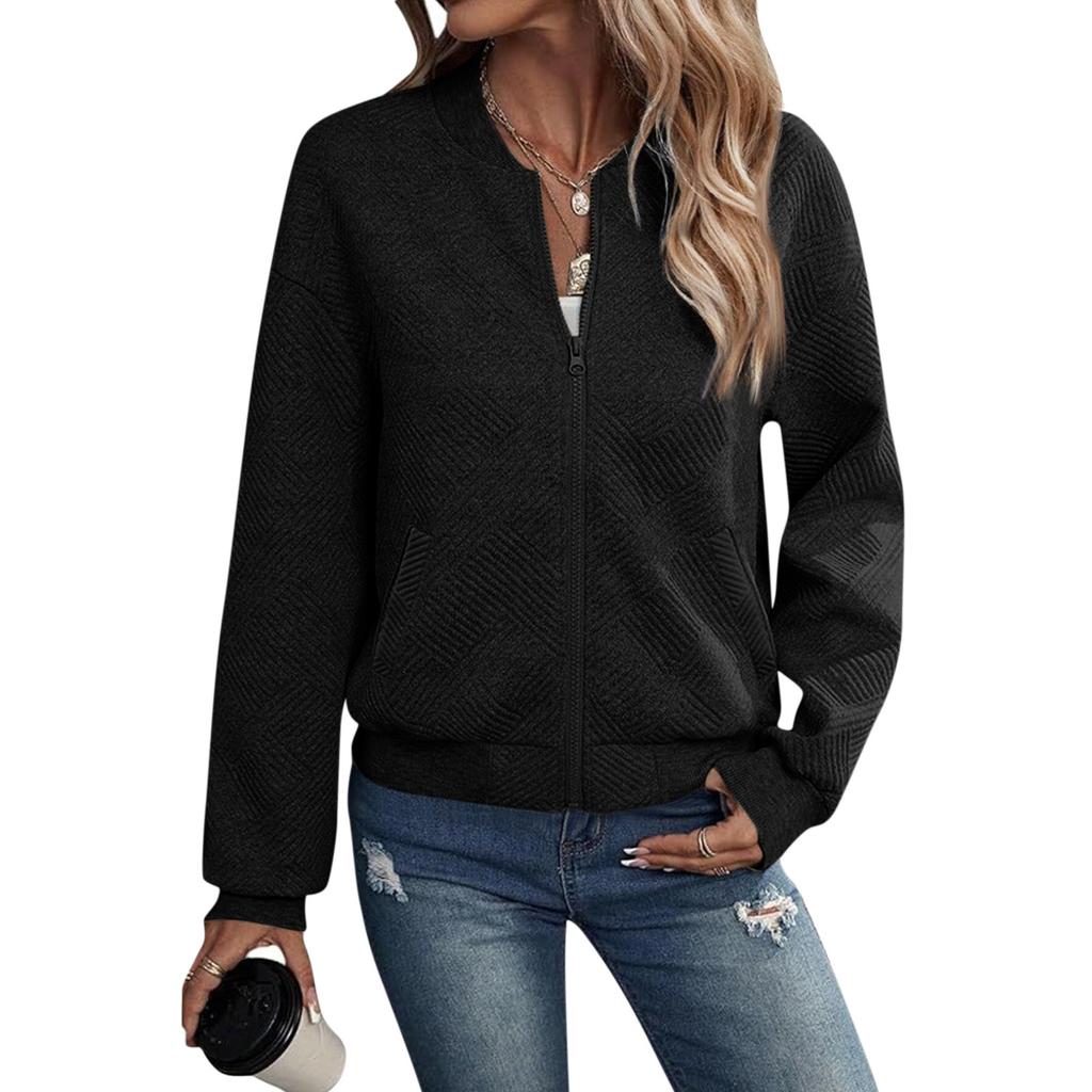 Womens Long Sleeve Zip Up Sweatshirts Jackets Full Zipper Lightweight Jacket Casual Pocket Loose Outwear Coat