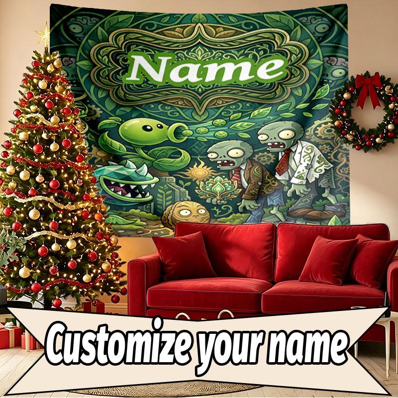 Custom Name Personalized Plants vs. Zombies Print Tapestry, Wall Art Decor, Bedroom, Dorm, Apartment, LivingRoom, Party Backdrop, Gift for Birthday