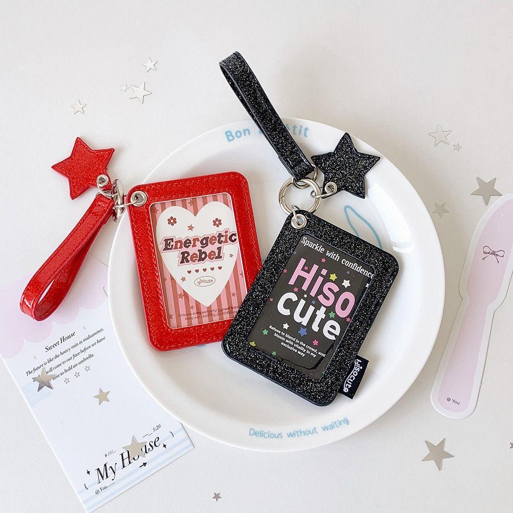 Shiny Star Charm Photocard Case Glitter PU Keychain Bag Pendant Stationery Supplies