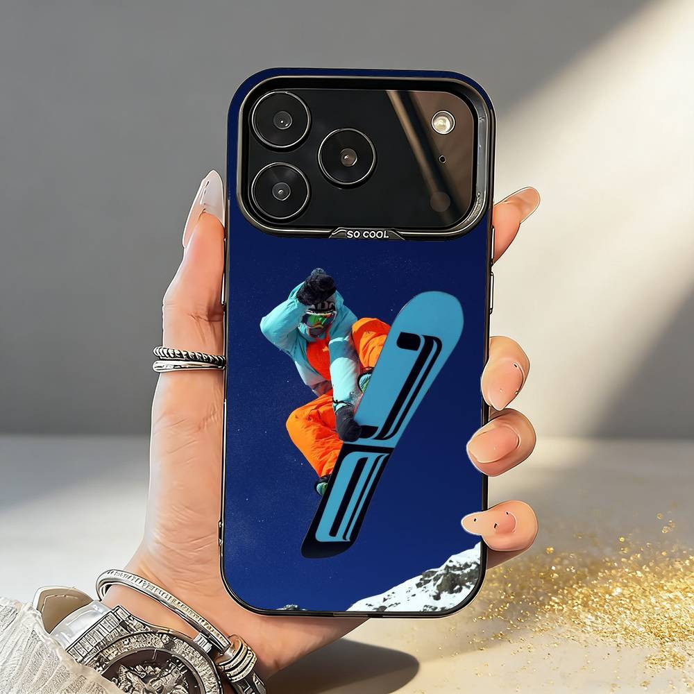 S-Лыжи S-Снег Сноуборд Лыжи Чехол для телефона iPhone17 16 15 14 13 12 Pro Max Серый Черный Матовый Лазерный Металлик Аврора Funda