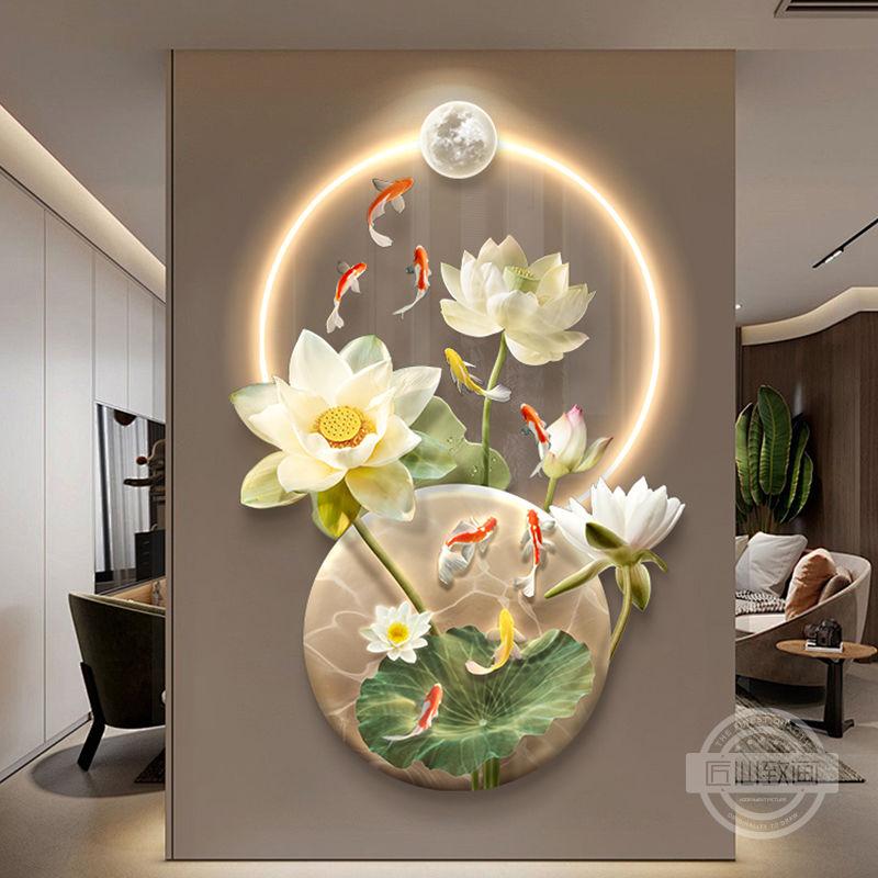 Картина для украшения входа «Девять рыб» Декоративная картина «Китайский лотос» Развешивание картин в коридорах и вестибюлях