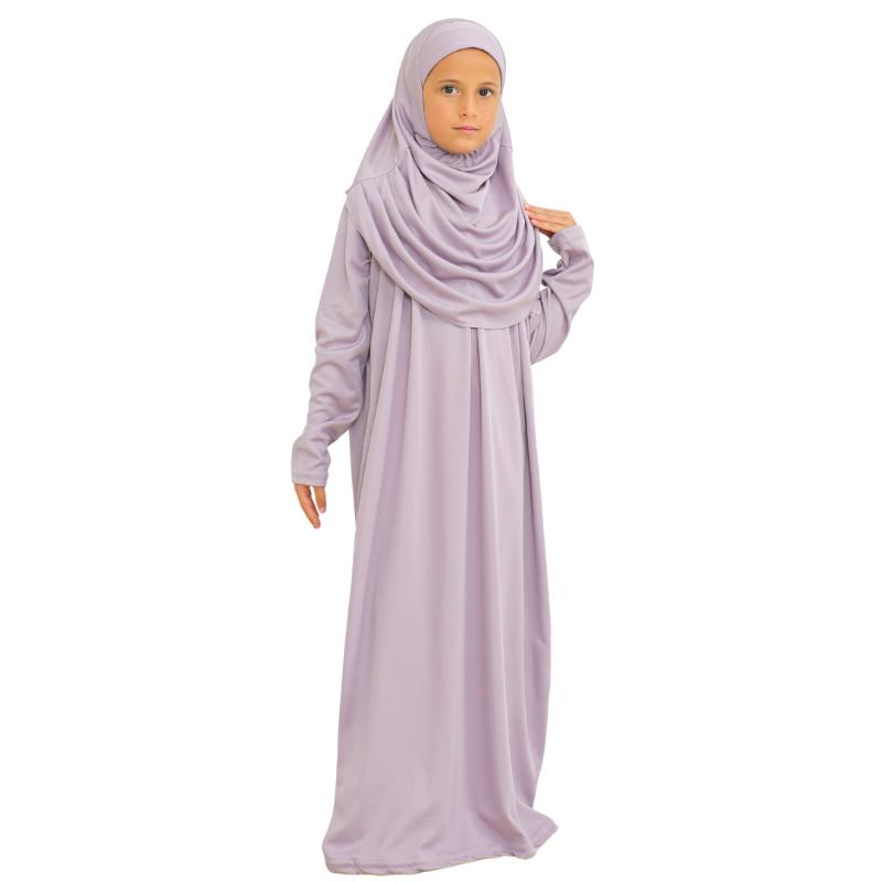 Детское молитвенное платье мусульманская одежда для девочек абайя с длинным рукавом и хиджабом из двух частей макси исламский комплект шарф кафтан джильбаб