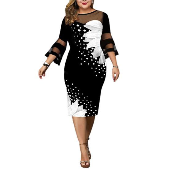 Леди Нижние юбки размера плюс женское платье с цифровым принтом плюс размер темпераментное облегающее платье с круглым вырезом для свадьбы