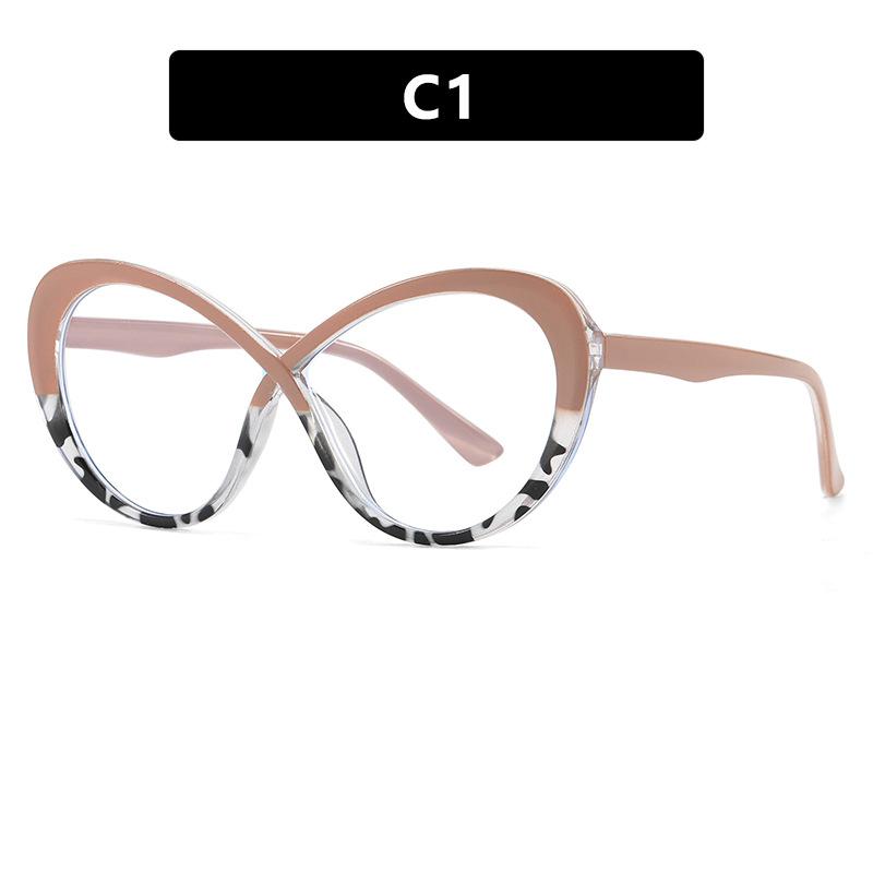 Oval Cross Glasses Frame Women'S Glasses Frame Trendy Personality Fashion Anti-Blue Flat Mirror Optics