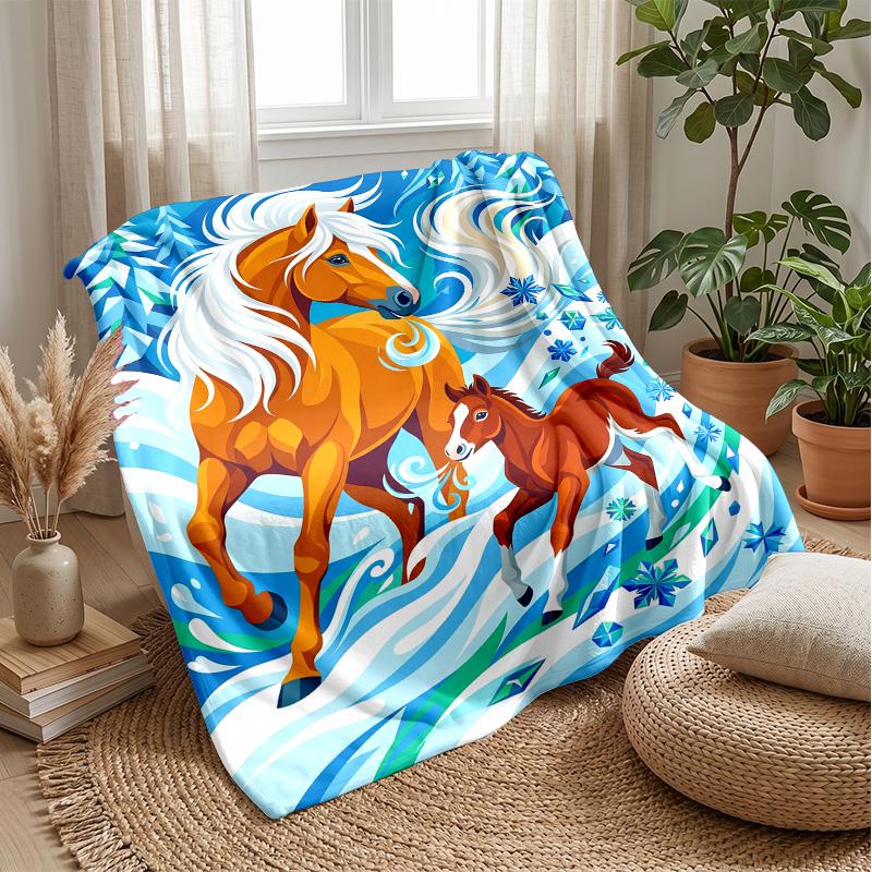 Wild Horse Sunset Freedom Theme blanket Lightweight Warm Flannel Blanket Decorative Throw Blanket for Home Decoration