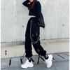 Модные уличные брюки-карго, женские повседневные бегуны, черные свободные женские брюки с высокой талией, брюки в корейском стиле