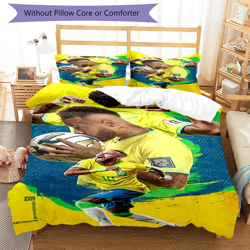 3pcs Neymar19 Design Cover Set - HD Printed Bedding with 1 Cover and 2 Pillowcases - Perfect for Home and Dorm Decor