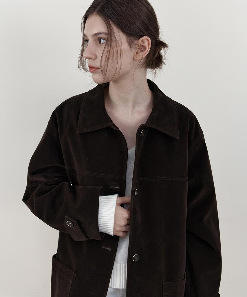 WEDNESDAYOASISFORWOMEN [Выбор Ппеум][Издание Atelier] Однотонная полукуртка из веганской замши_Темно-коричневый(Wcb6Ot07)